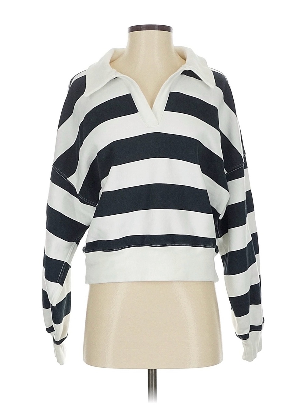 Abercrombie & Fitch Black & White Striped Collared Pullover